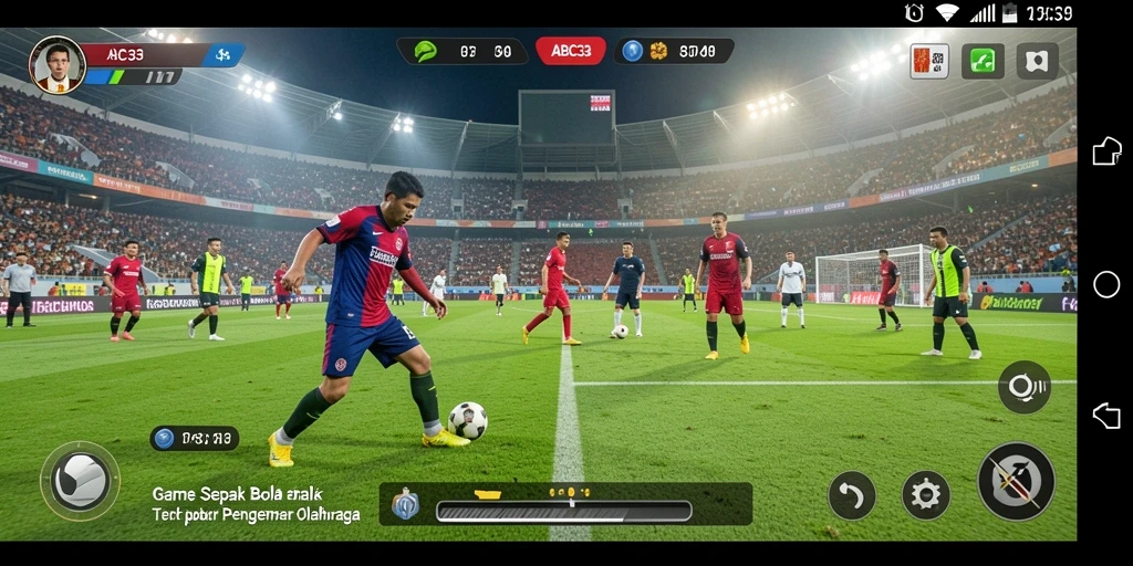 Screenshot gameplay ABC33 menampilkan aksi seru di lapangan sepak bola.
