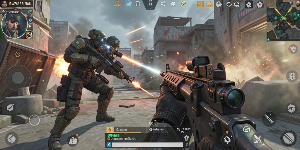 Screenshot BW888 menampilkan aksi pertempuran FPS yang intens.