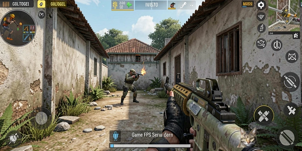 Screenshot gameplay GOLTOGEL menampilkan aksi tembak-menembak yang intens dan mendebarkan.