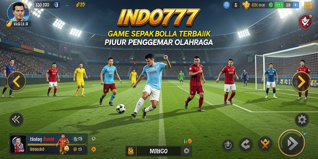 Screenshot gameplay INDO777 menunjukkan aksi seru di lapangan sepak bola.