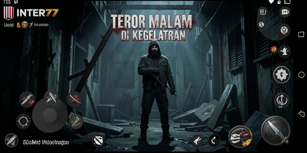 Screenshot utama menunjukkan momen menegangkan pemain menjelaskan kegelapan.