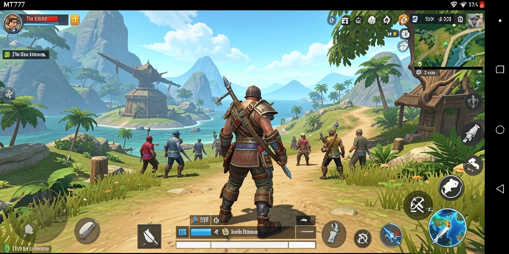 Tampilan gameplay <strong>MT777</strong> dengan eksplorasi dunia terbuka yang penuh warna.