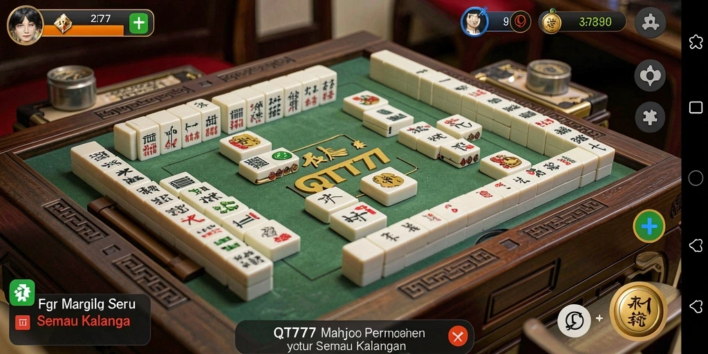 Tampilan gameplay <strong>QT777</strong> yang menampilkan kecerdasan strategis dalam permainan Mahjong.