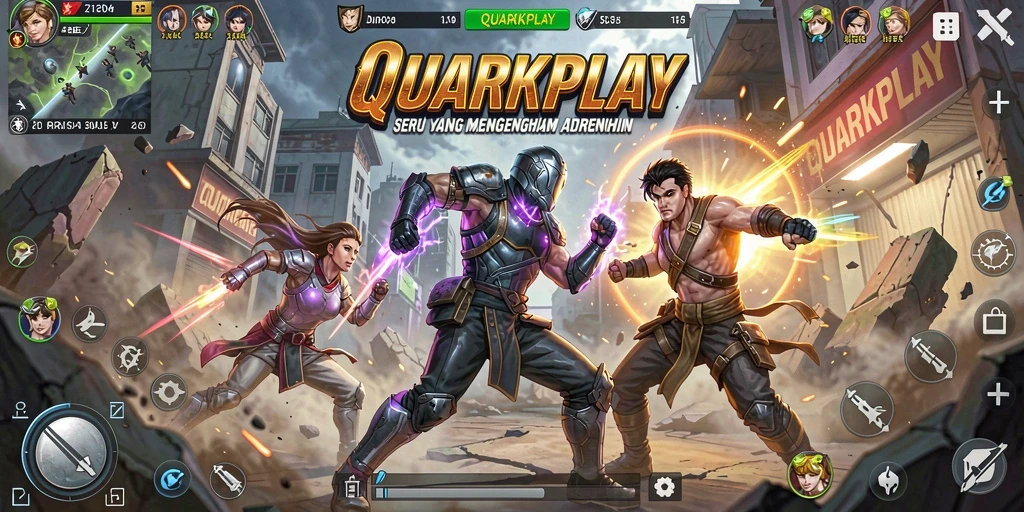 Gameplay menarik di QUARKPLAY menampilkan pertarungan seru antar karakter.