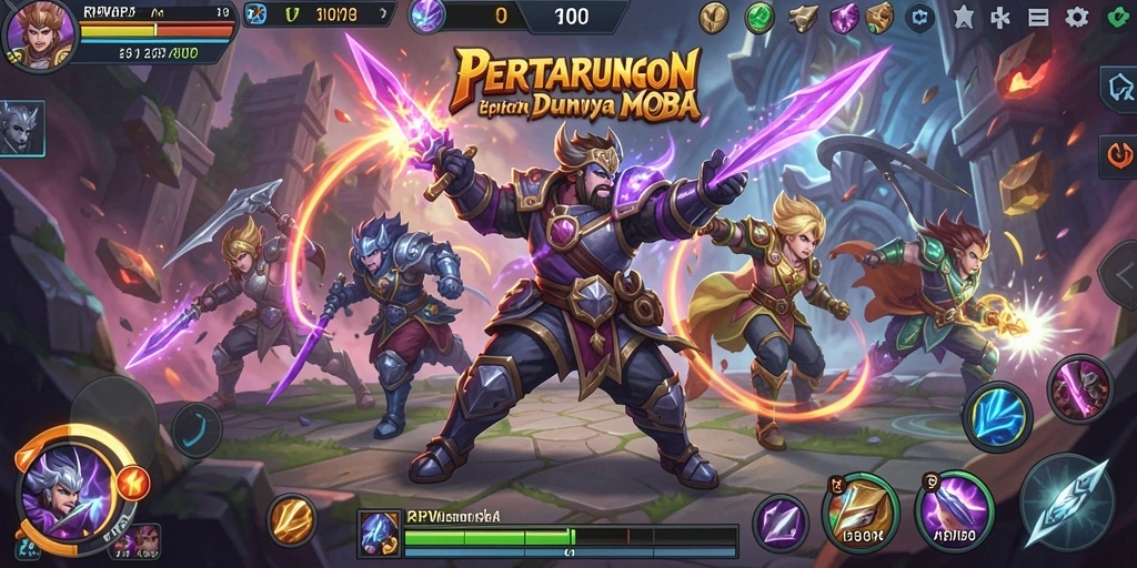 Screenshot gameplay RPVIP2 menampilkan pertarungan hero yang intens.