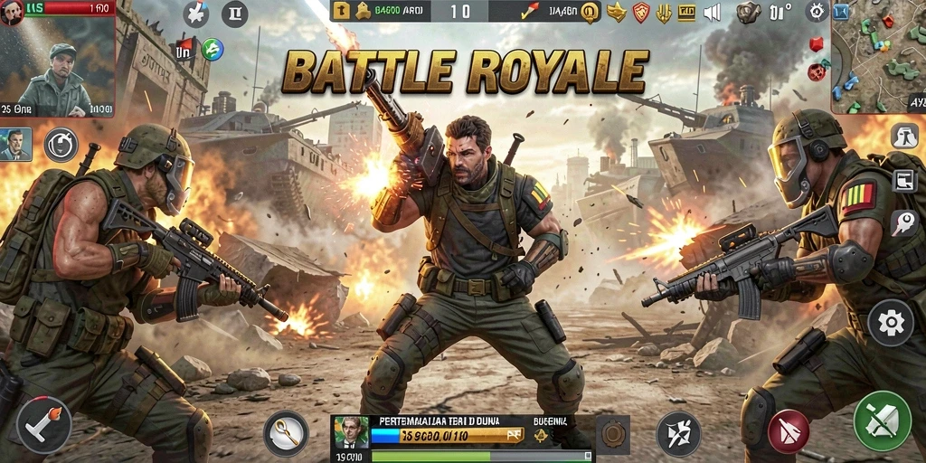 Gameplay menegangkan <strong>TVTOTO</strong> dalam arena Battle Royale.