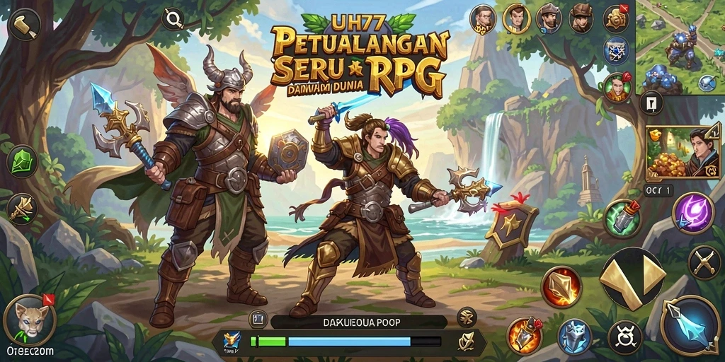 Screenshot UH77 menunjukkan pertarungan epik dalam dunia RPG.