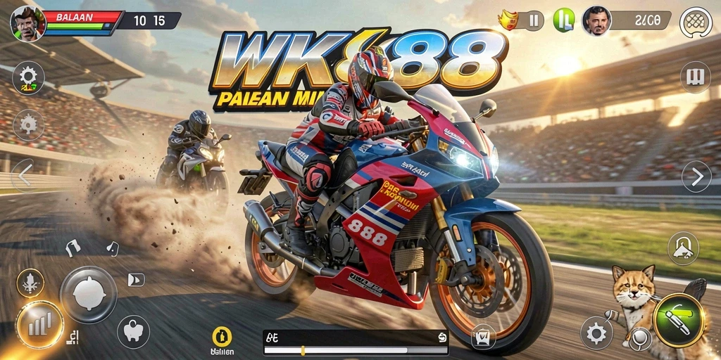Tampilan gameplay WK888 yang seru dan penuh aksi balapan.
