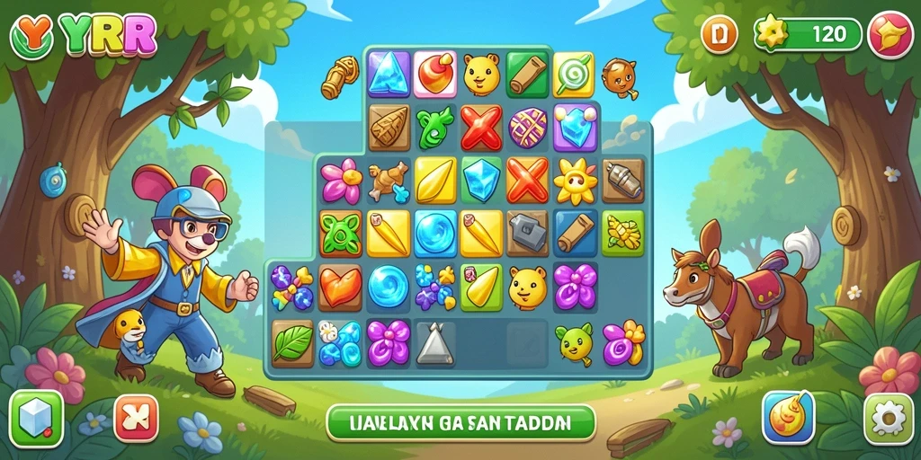 Screenshot gameplay YYRR menunjukkan keseruan mencocokkan permata.